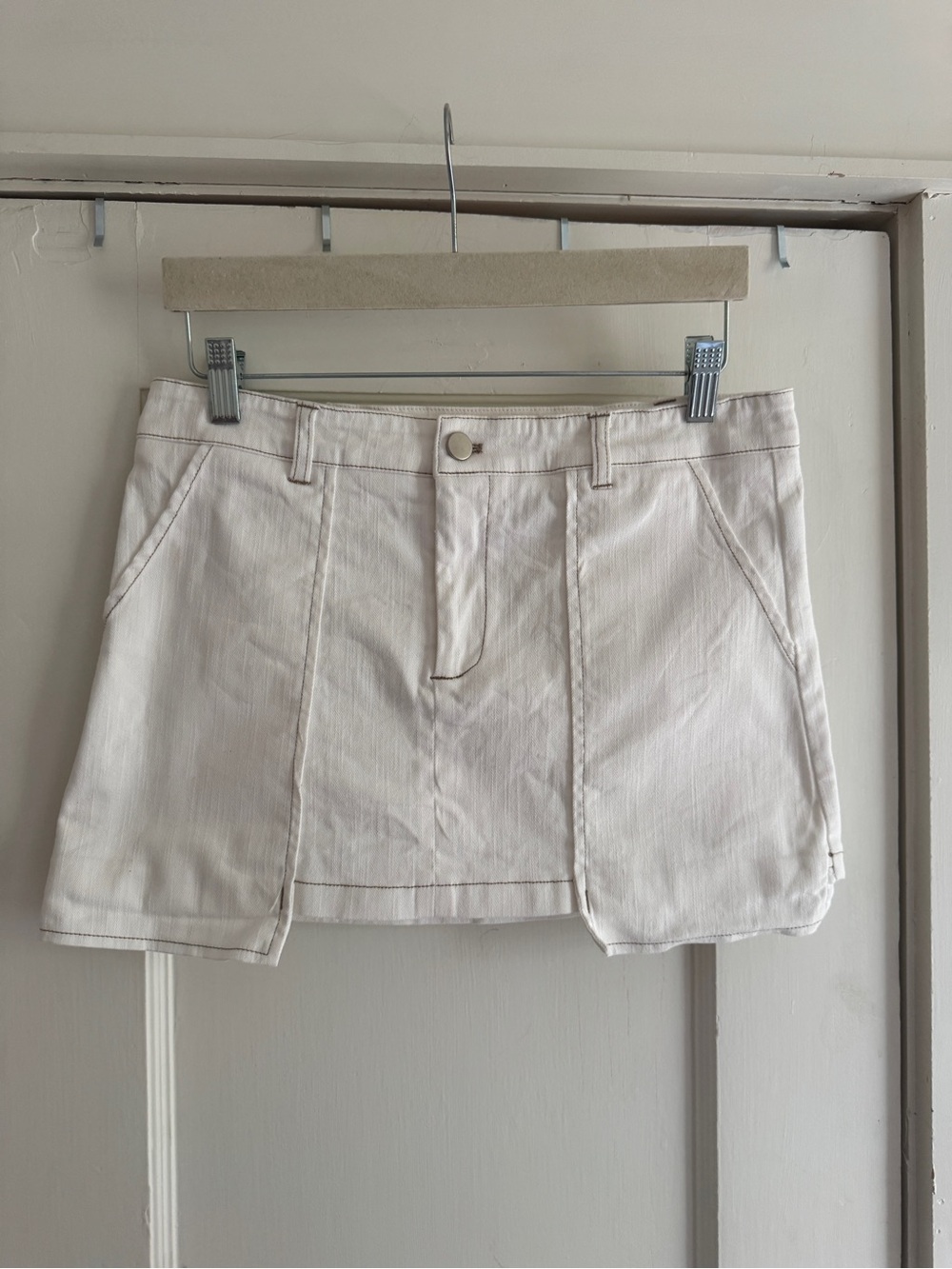 Signature8 Cream Mini Skirt with Front Seam Detail